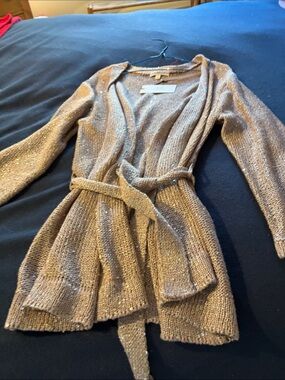 Hollister Sparkle Knit Belted Cardigan in Light Brown